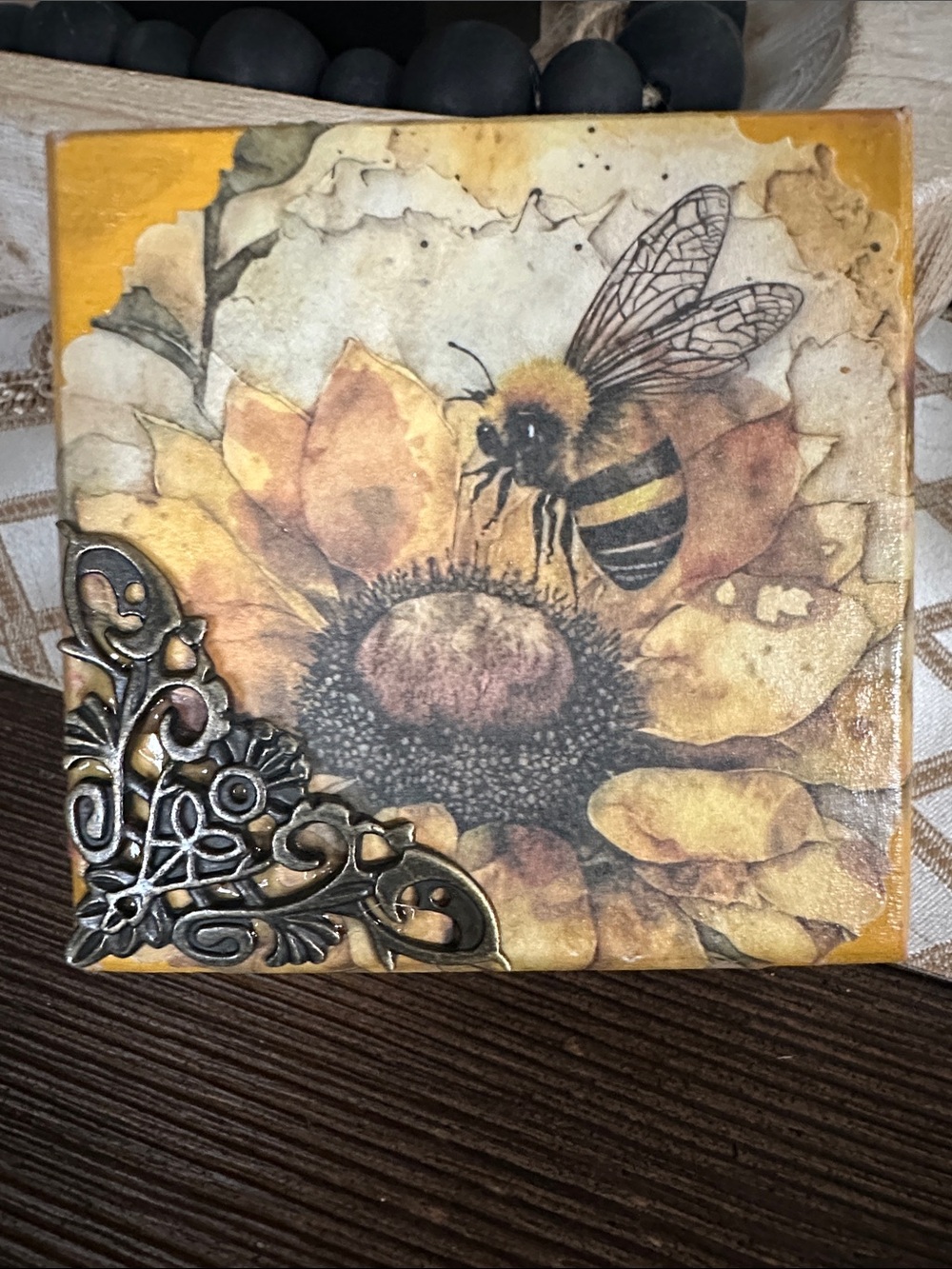 Hand Crafted Yellow Floral Bee Decor Box